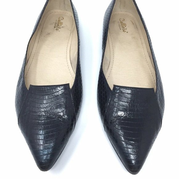 Callisto Cali Black Croc Emboss Pointed Toe Loafer - Picture 5 of 8